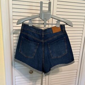 High-Waisted Blue Jean Shorts with Cuffed Hem